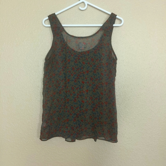 CONVERSE ONE STAR floral sleeveless shirt blouse size L light pullover tunic - Picture 2 of 8